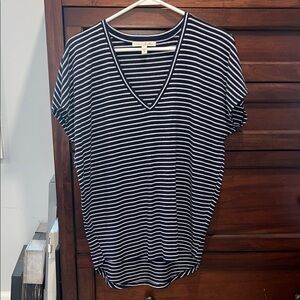 Express Striped V-Neck Tee in Blue and White
